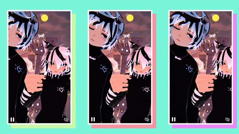 Ryan (de cabelo azul) e Sam (de cabelo rosa) se conheceram em um mundo de realidade virtual