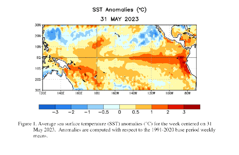 O fenômeno El Niño pode levar a crise climática a novos patamares graças ao seu aquecimento das águas do Oceano Pacífico (Imagem: NOAA)