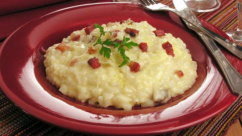 Risoto de queijo com bacon