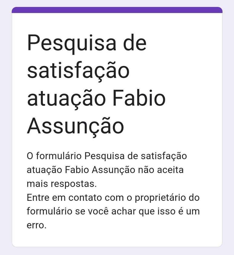 Formulário de pesquisa para trabalho acadêmico de Fabio Assunção