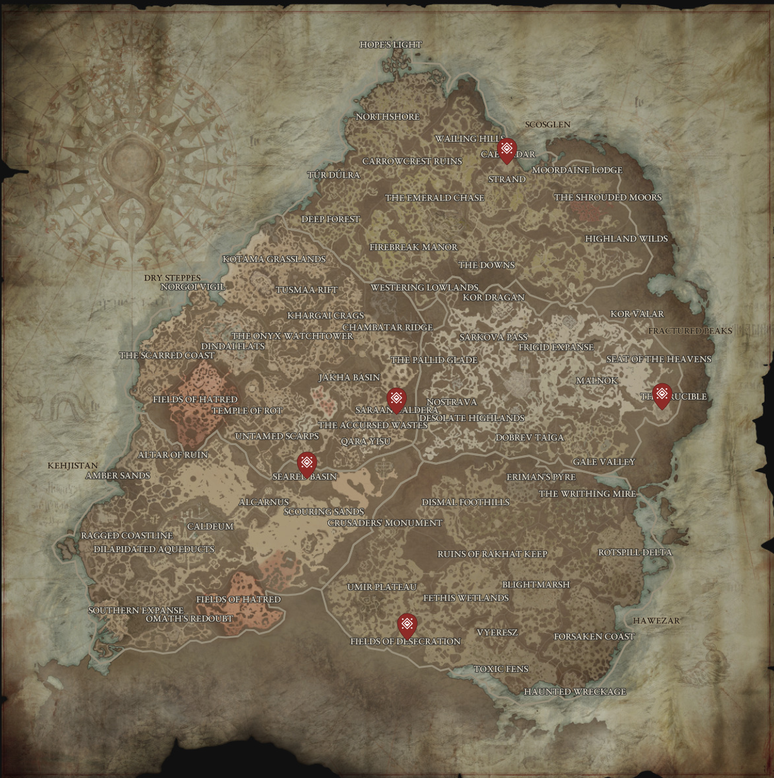 Localizações dos Chefes do Mundo de Diablo IV