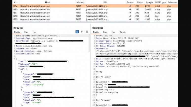 Extração de dados feita pelo malware GravityRAT em um dispositivo Android.