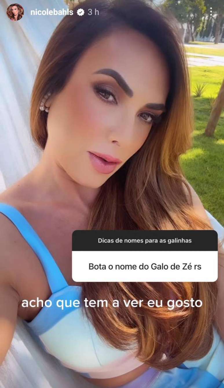 Nicole Bahls pede aos seguidores sugest&otilde;es de nomes para suas aves