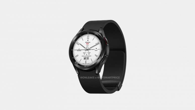 Renderiza&ccedil;&atilde;o do Galaxy Watch 6 revelando o design do novo smartwatch da Samsung.