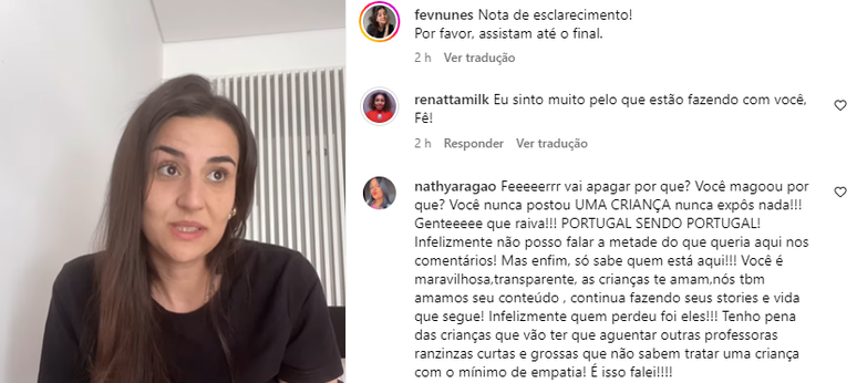 Fernanda Nunes relata sobre demissão feita por escola em Portugal e recebe chuva de apoio de seus seguidores.