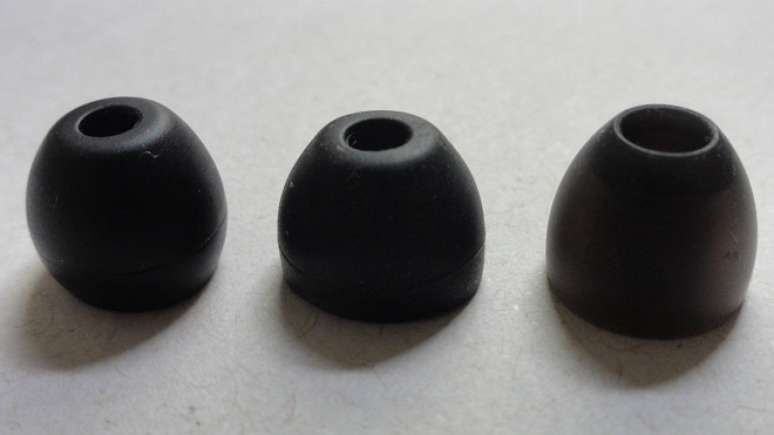 Tamanho de bore (buraco da ear tipo por onde sai o som) de diferentes modelos de ear tips de silicone.