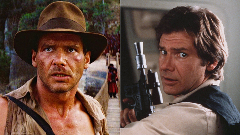 Harrison Ford como Indiana Jones e Han Solo.