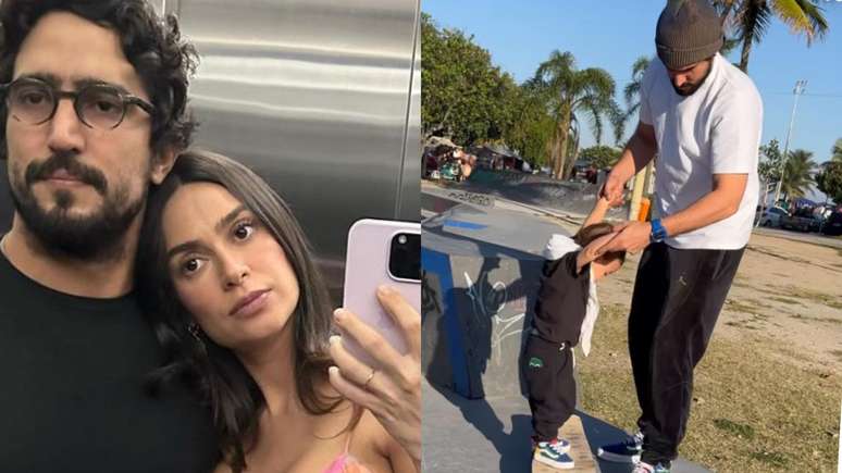 Thaila Ayala enjoys showing her son Francisco playing with a skateboard