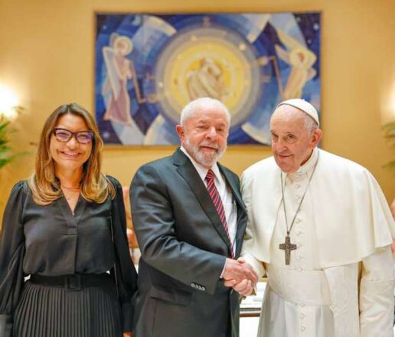 Papa recebe Lula e Janja no Vaticano (foto: Ricardo Stuckert)