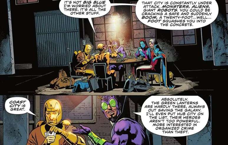 Bandits say the best place to act is Coast City, since there's no Green Lantern (Image: Playback/DC Comics) Bandits say the best place to act is Coast City, since there's no Green Lantern (Image: Playback/DC Comics)
