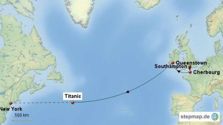 O Titanic saiu de Southampton rumo a New York, mas afundou a 600 km da costa de Newfoundland, no Canadá 