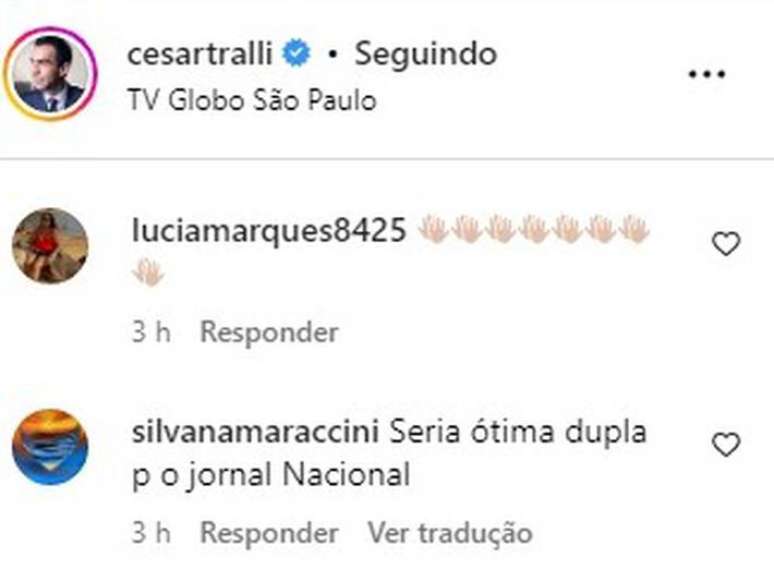 Comentários seguidores de Cesar Tralli