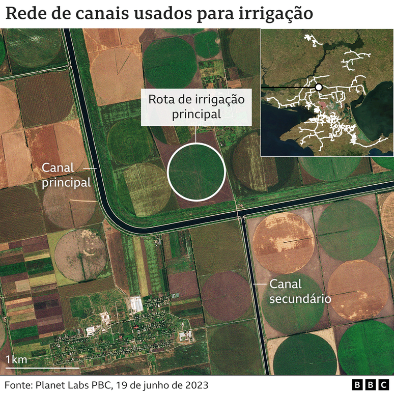Mapa da rede de irriga&ccedil;&atilde;o da regi&atilde;o