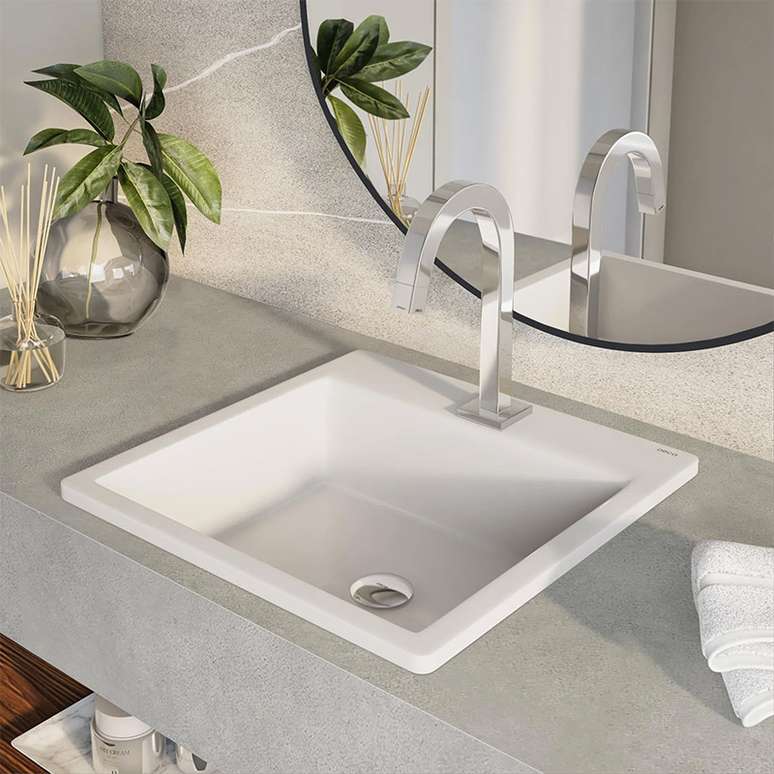 Cubas de sobrepor quadradas elevam o design do banheiro com linhas n&iacute;tidas e modernas &ndash; Foto: Divulga&ccedil;&atilde;o Deca