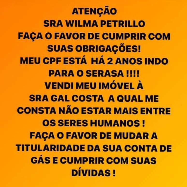 Ex- proprietária de casa da cantora Gal Costa procura pela viúva de artista nas redes sociais para sanar dívidas. 