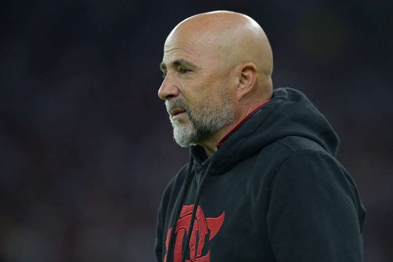 Sampaoli em Flamengo x Aucas, pela sexta rodada da Libertadores 