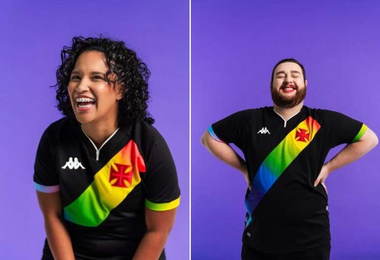 Modelos posam com a nova camisa em alusão ao movimento LGBTQIAPN+ do Vasco – Alessandra Lima/Vasco da Gama