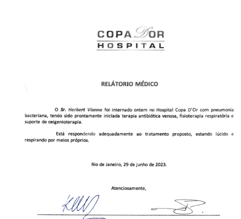 Boletim médico sobre estado de saúde do cantor Herbert Vianna.

