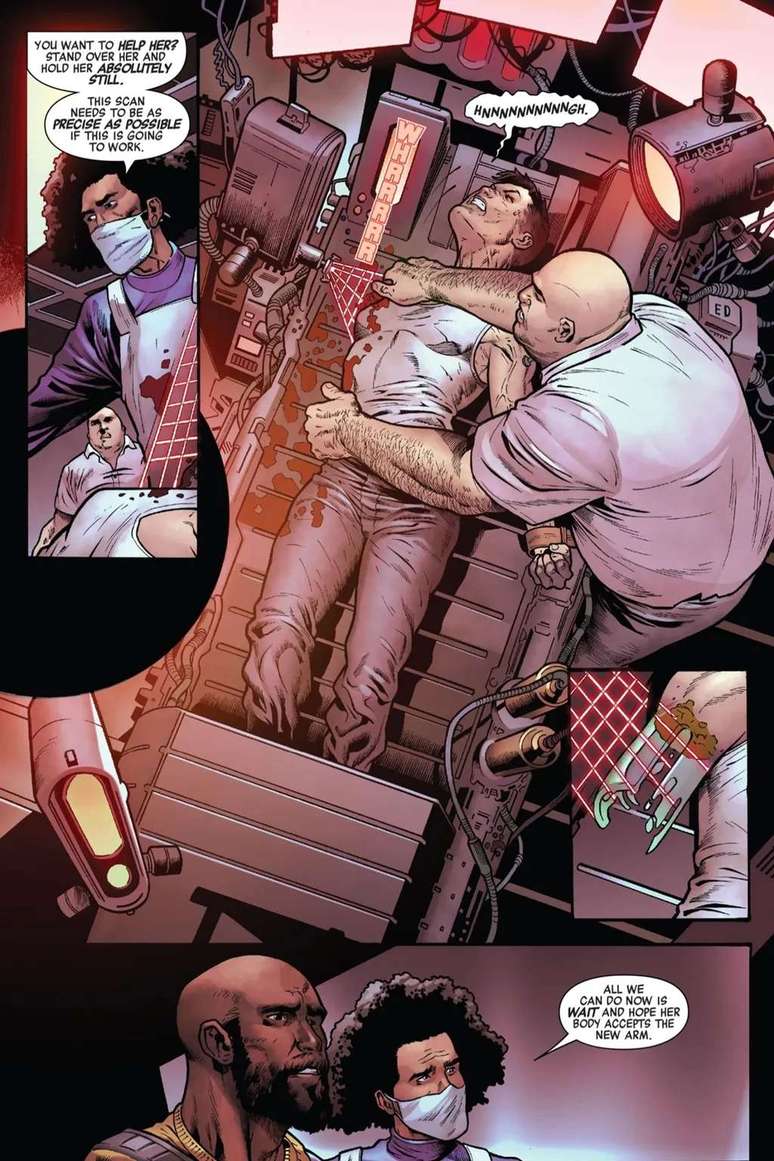 Humanos desenvolvem uma impressora 3D superavançada que permite substituir um braço por uma versão cibernética em questão de minutos (Imagem: Reprodução/Marvel Comics)