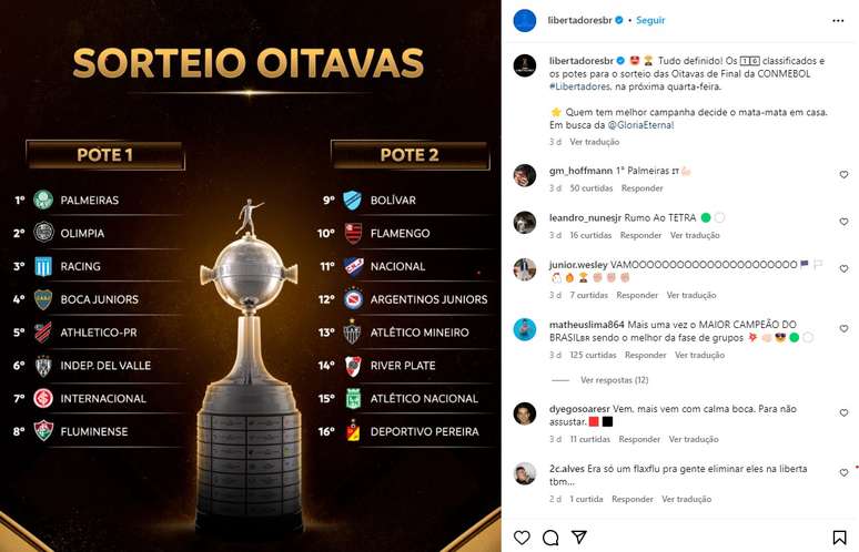 Oitavas de final da Libertadores e da Sul-Americana: veja tabela