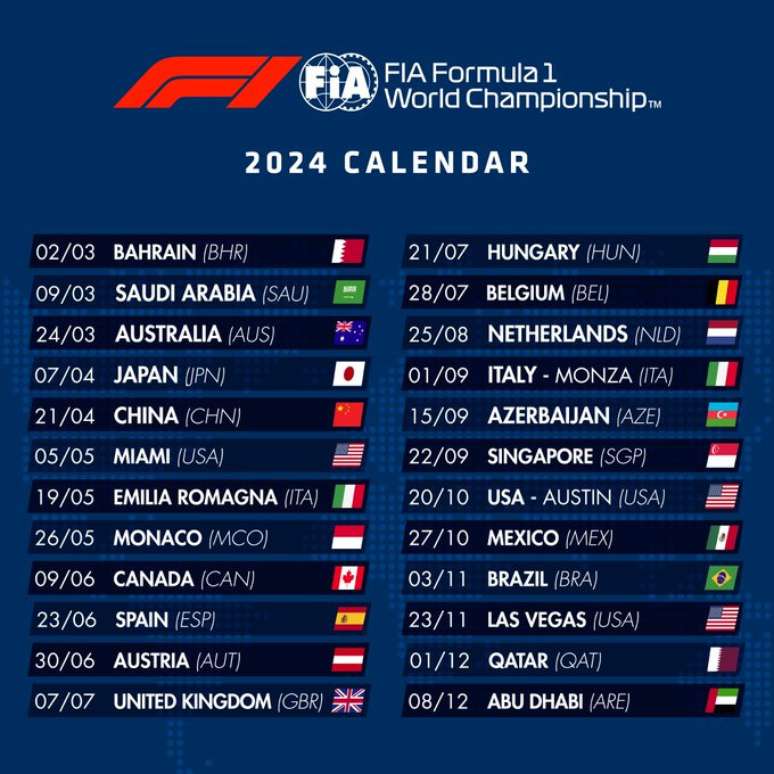 F1 2024 Um início de organização no calendário