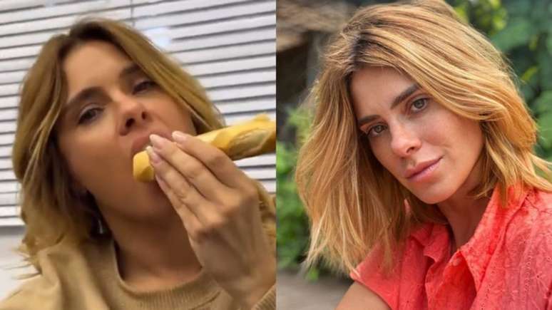 Carolina Dieckmann se delicia ao comer pão feito com ferro de passar roupa.