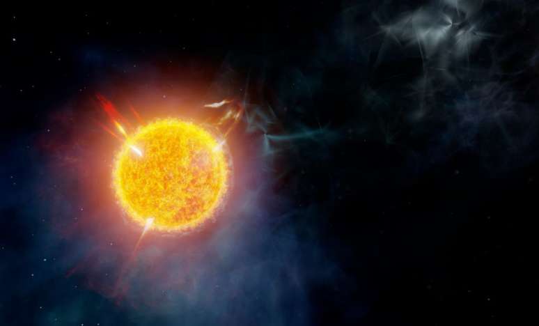 Representação artística da Betelgeuse, estrela que desapareceu por 15 segundos em um eclipse