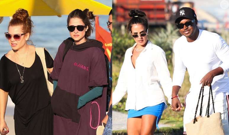 Thiaguinho and Carol Peixinho enjoy the beach with Fernanda Souza and his girlfriend, Eduarda Porto.  Photos!