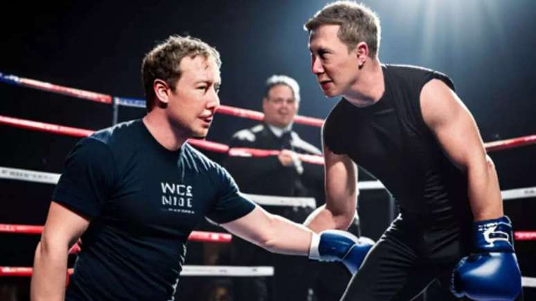 Zuckerberg e Musk lutando. Cr&eacute;dito: Stability. ai