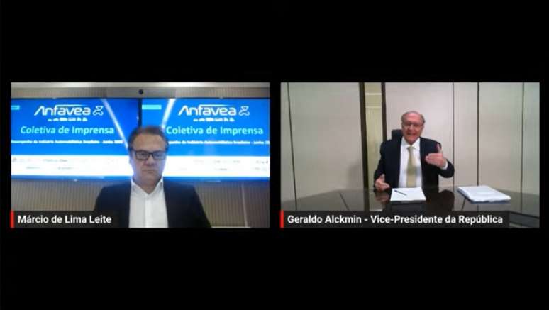 M&aacute;rcio de Lima Leite e Geraldo Alckmin na coletiva da Anfavea