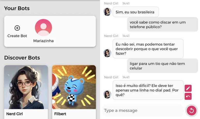 Chai can present difficulty giving answers to simulate human failures (Image: Screenshot/Fabrício Calixto/Canaltech) Chai can present difficulty giving answers to simulate human failures (Image: Screenshot/Fabrício Calixto/Canaltech)