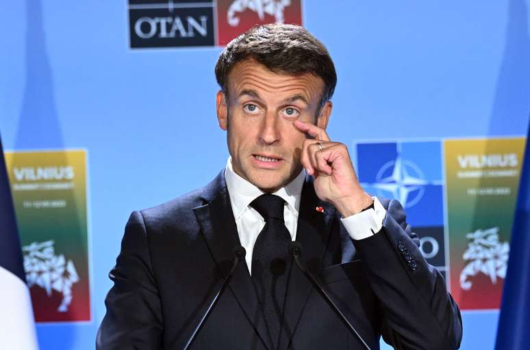 Emmanuel Macron, presidente da França, durante Cúpula da Otan (12/07/23)