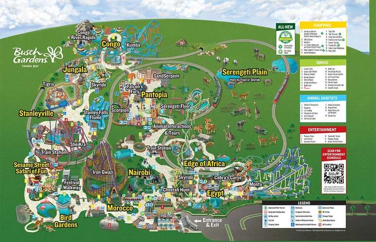 O Busch Gardens ocupa uma área de 121 hectares em Tampa