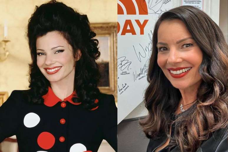 A atriz no seriado 'The Nanny', em 1993, e atualmente.