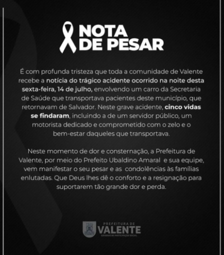 Acidente com pacientes que viajavam para outra cidade para se tratar de câncer tem vítimas fatais na Bahia. 