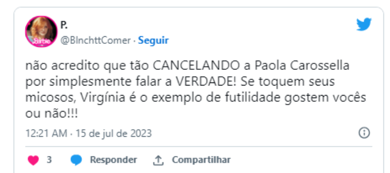 Internautas ficam a favor de visão de Paola Carosella sobre conteúdos feitos por influencers digitais. 