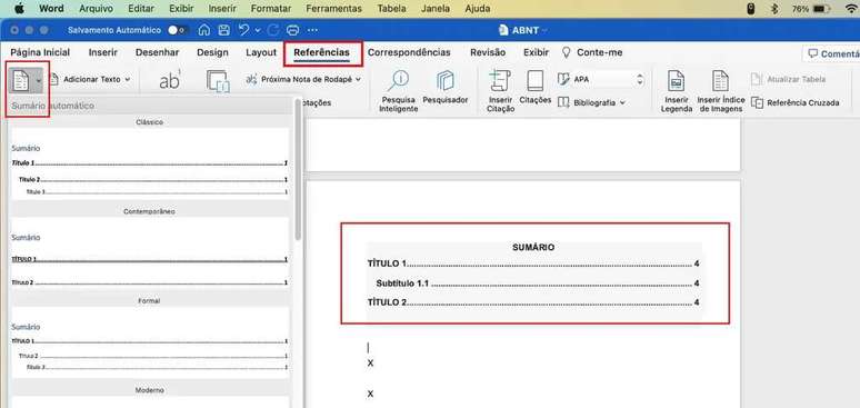 Automatic summary tool in Word (Image: Screenshot/Guilherme Haas/Canaltech)