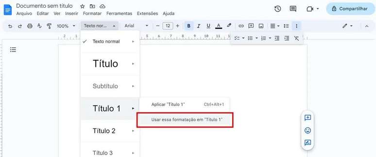 How to set up style formatting in Google Docs (Image: Screenshot/Guilherme Haas/Canaltech)