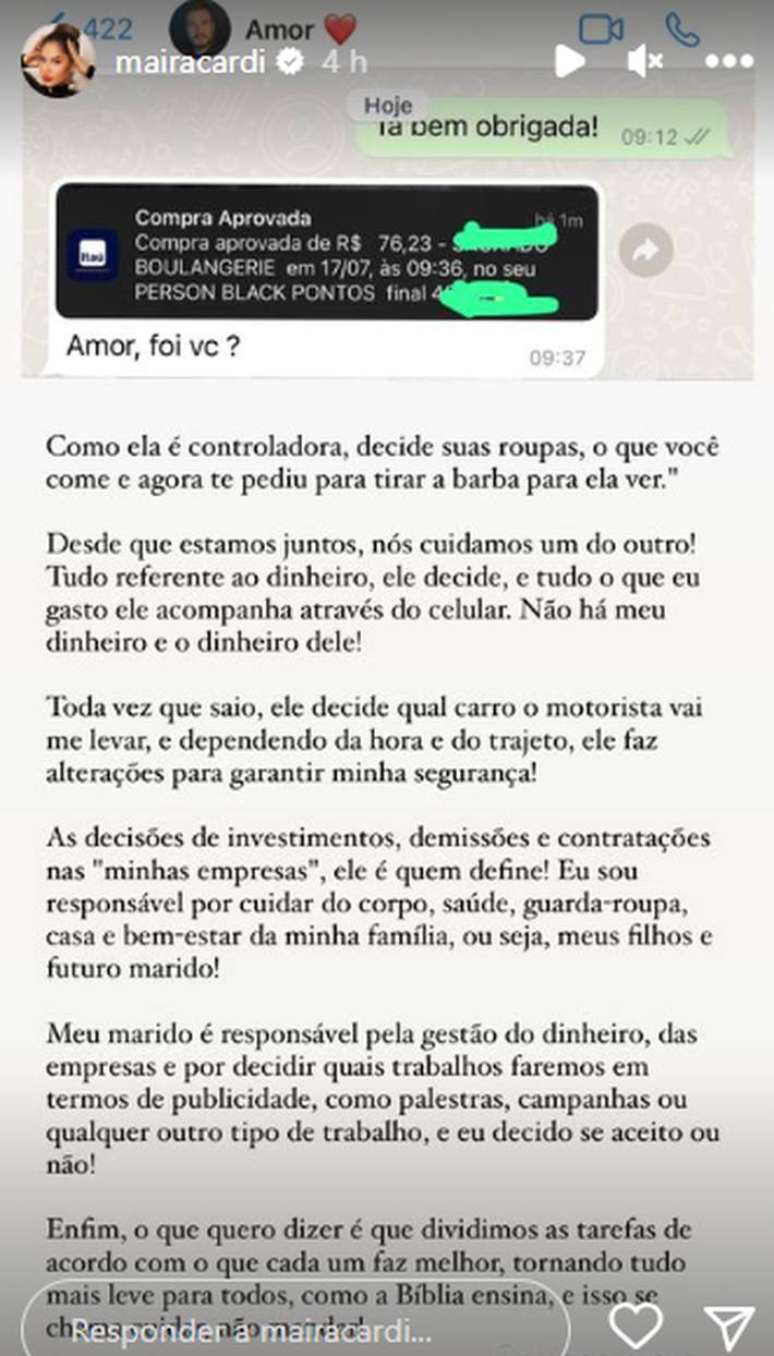 Story de Ma&iacute;ra Cardi