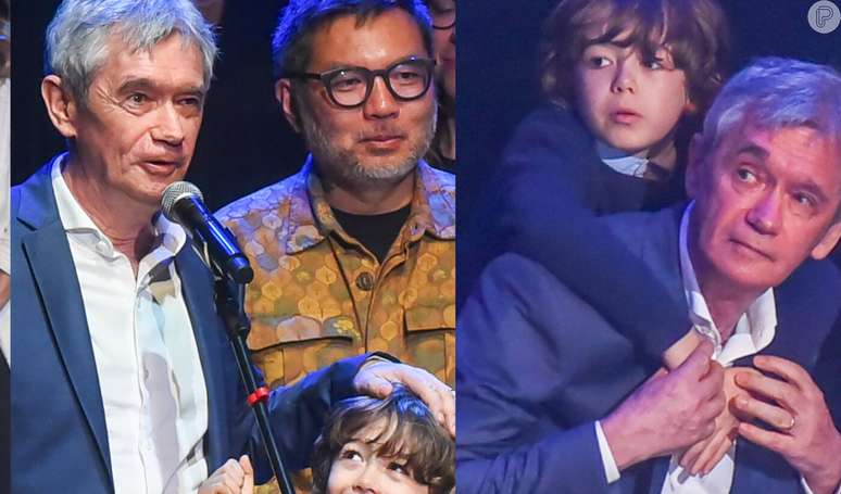 Filho de Serginho Groisman, Thomas, de 8 anos, roubou a cena em premiação com o pai, em 17 de julho de 2023.