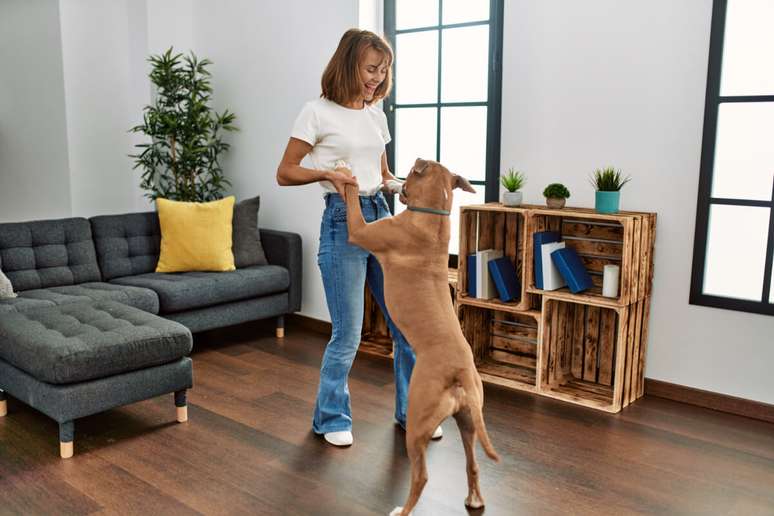 Dan&ccedil;ar com o c&atilde;o promove exerc&iacute;cio e divers&atilde;o 