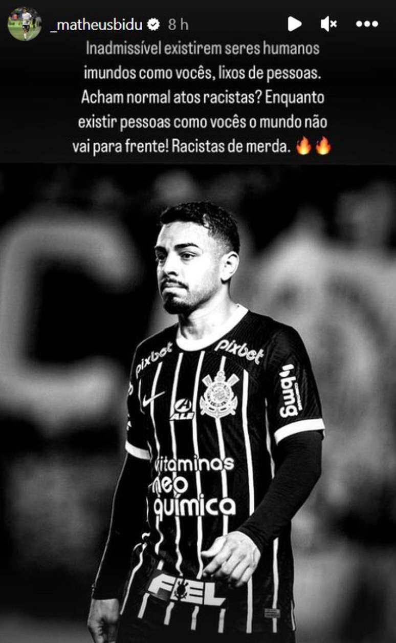 Matheus Bidu criticou racismo de advers&aacute;rios em publica&ccedil;&atilde;o nas redes sociais.