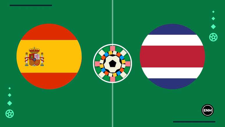 Espanha vs costa rica na competição de futebol grupo a versus ícone no  fundo do futebol