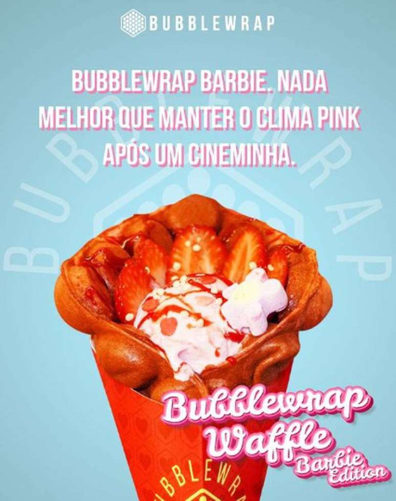 Bubblewrap waffle inspirado na Barbie, por tempo limitado.