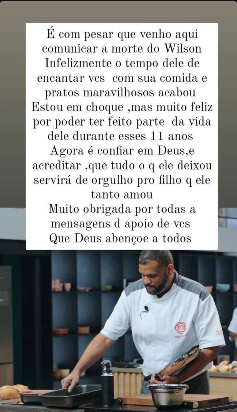 A morte do chef foi confirmada pela mulher, Simone, no Instagram