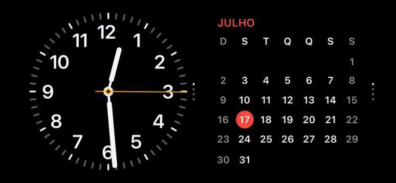 StandBy mode displays information on screen in landscape mode (Image: Screenshot/Thiago Furquim/Canaltech) StandBy mode displays information on screen in landscape mode (Image: Screenshot/Thiago Furquim/Canaltech)