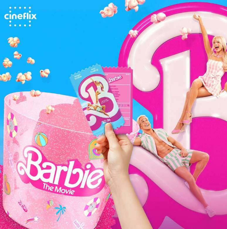 O balde de pipoca da rede de cinemas Cineflix é inspirado na piscina da Barbie