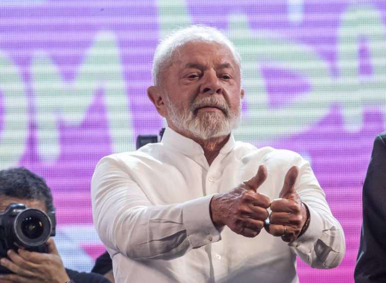 O presidente Luiz Inácio Lula da Silva durante a posse dos novos diretores dos sindicato dos metalúrgicos do ABC, em São Bernardo do Campo