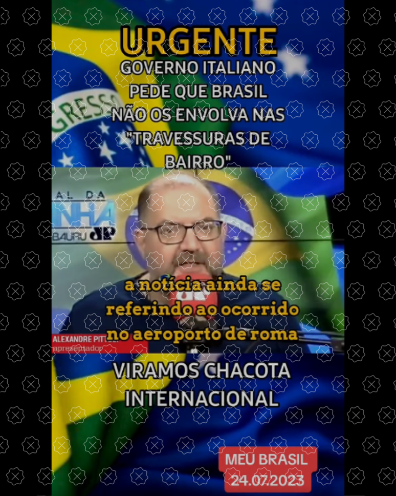 Print de post com trecho da Jovem Pan News com legenda enganosa que sugere que governo italiano chamou suposta agressão a Moraes como travessura de bairro