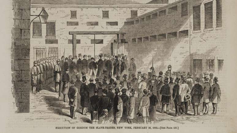 Ilustra&ccedil;&atilde;o da execu&ccedil;&atilde;o de Nathaniel Gordon, imagem datada de 1862